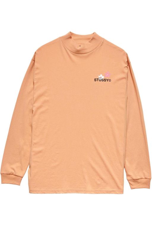 Stussy Womens City Flower Mock Neck LS Long Sleeve T Shirt Orange - ACQUF2576